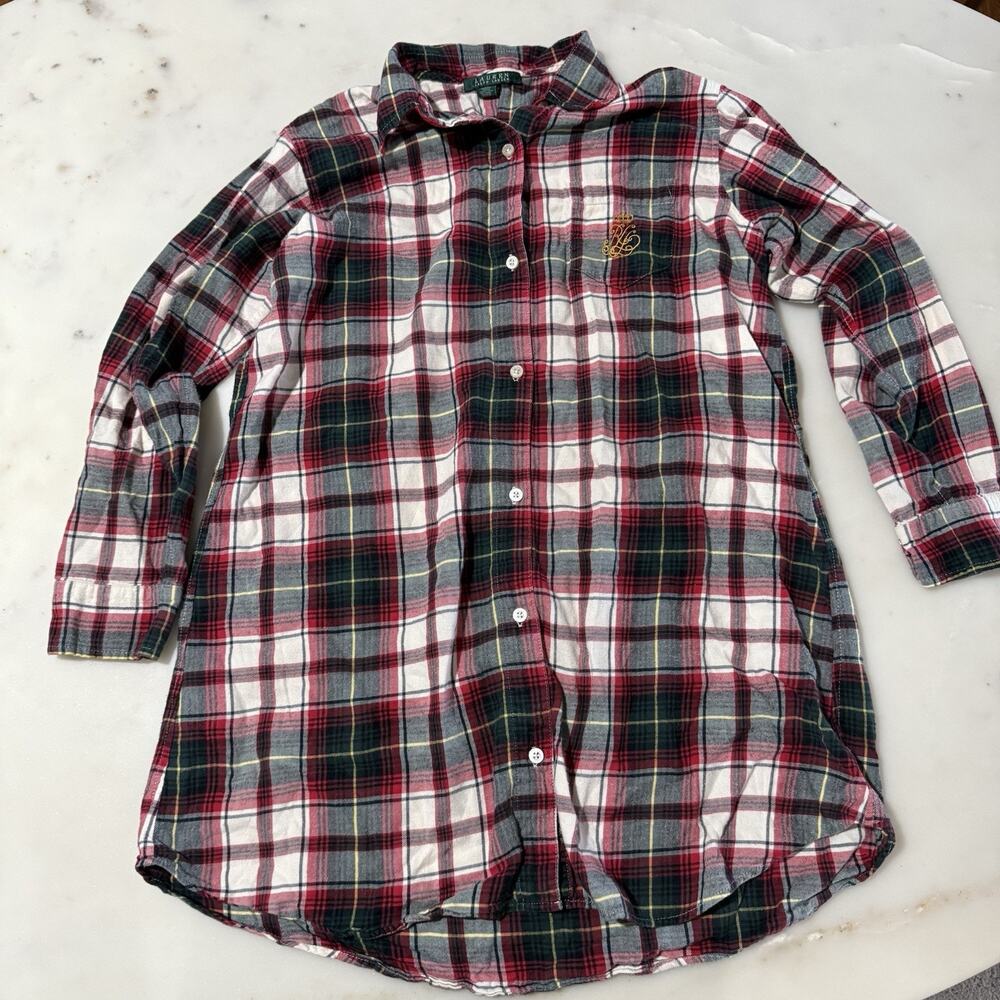 Lauren Ralph Lauren M Women's Plaid Flannel Button-Up Shirt 100% Cotton Red